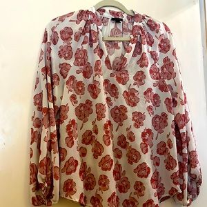 Ann Taylor Blouse with pink flowers and bell sleeves Size M